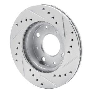 Honda CRX Brake Rotor (1) - Front Left - R1 Concepts - Drilled & Slotted - Silver - `84-`06